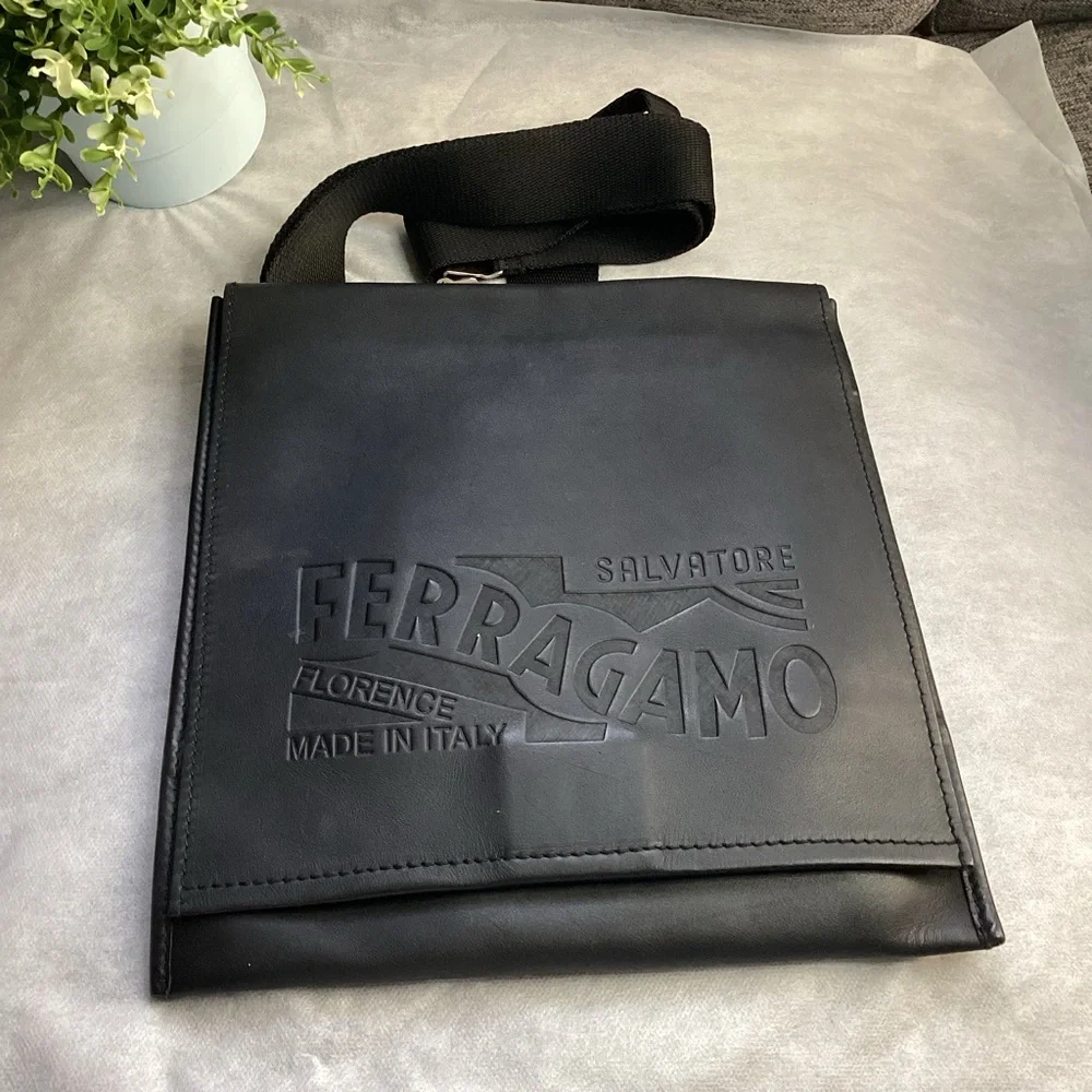 Salvatore Ferragamo Black Embossed Leather Shoulder Bag